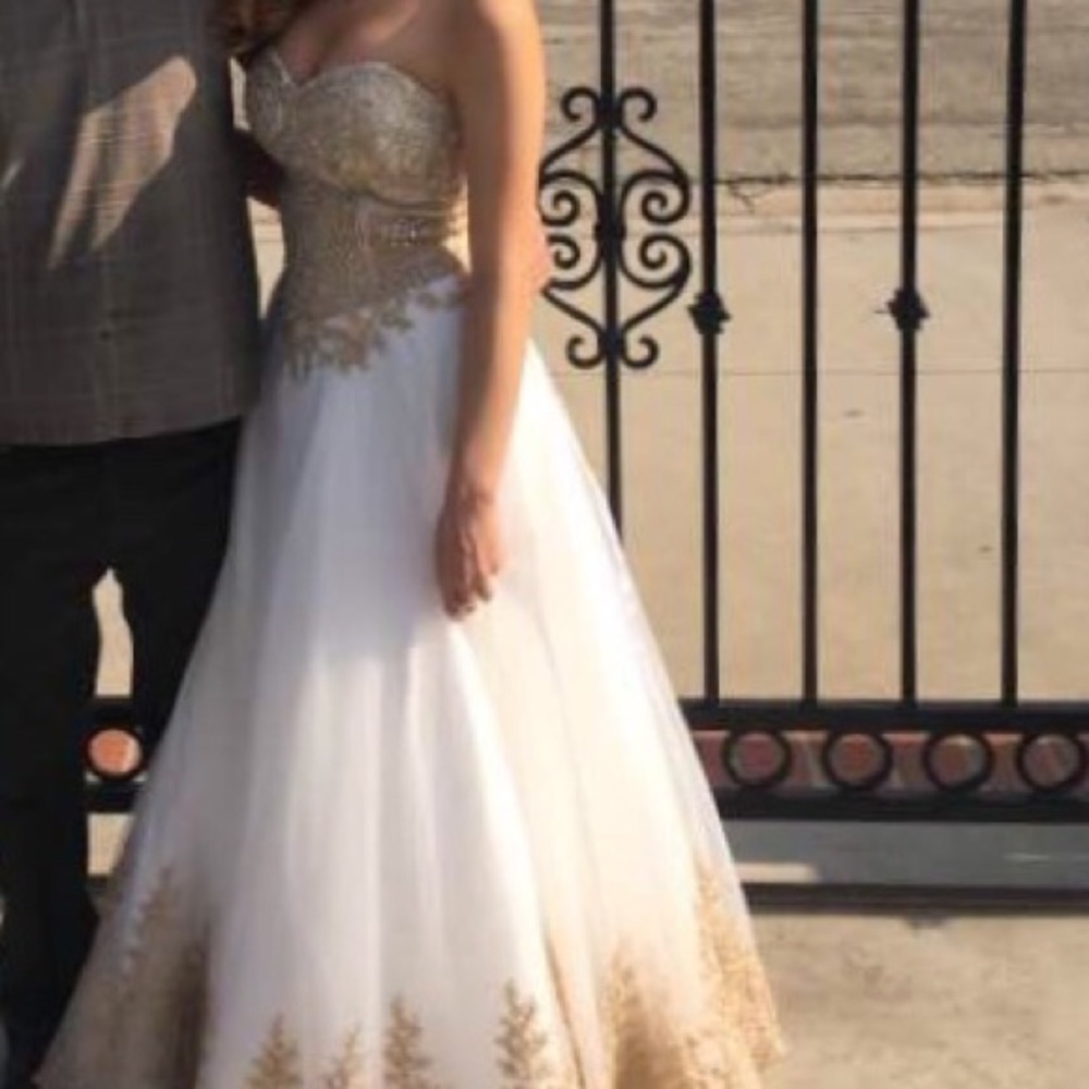 White and Gold Prom Dress